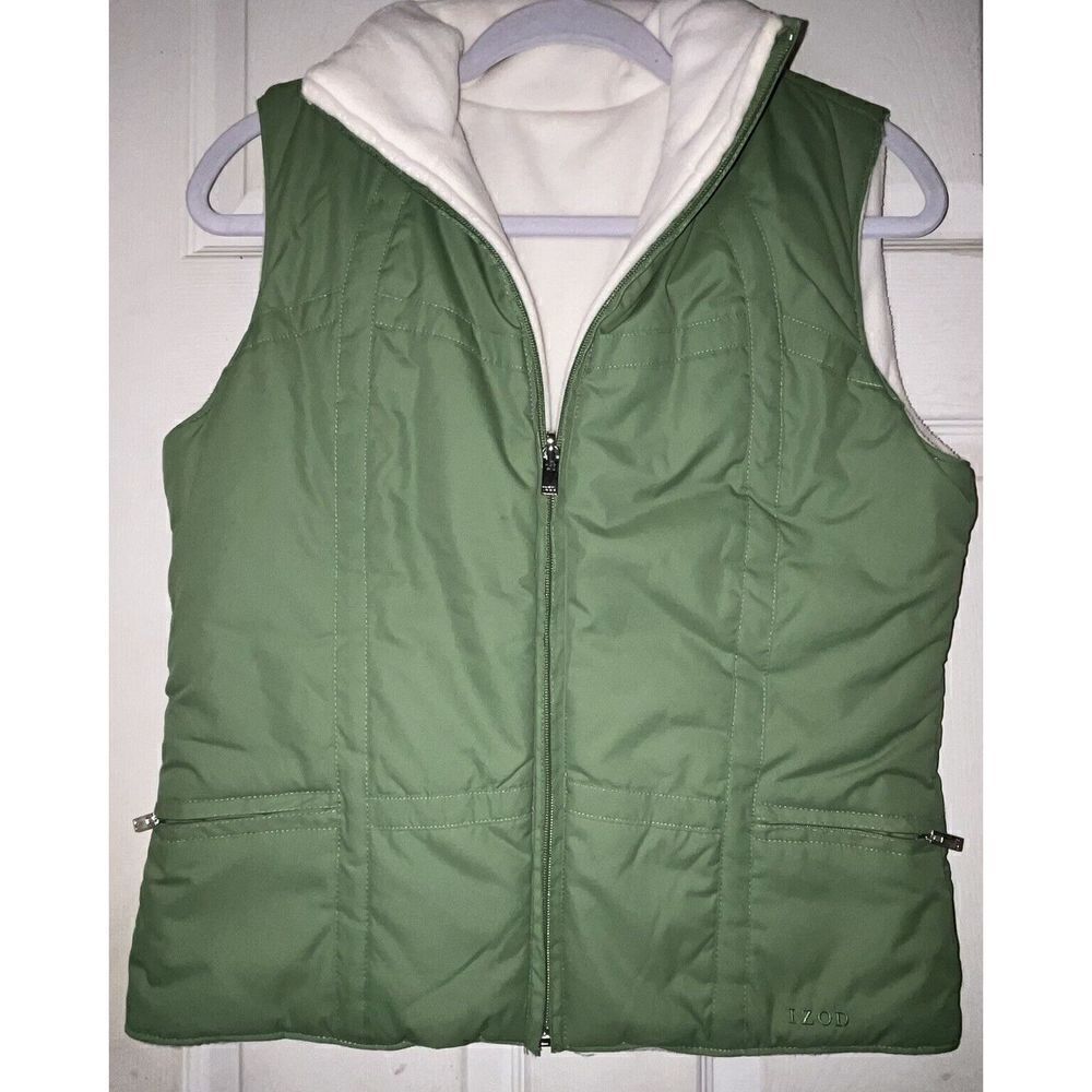 Izod Vest Womens Size XS‎ Green Reversible? Full Zip Pockets Gorpcore Camp Hike